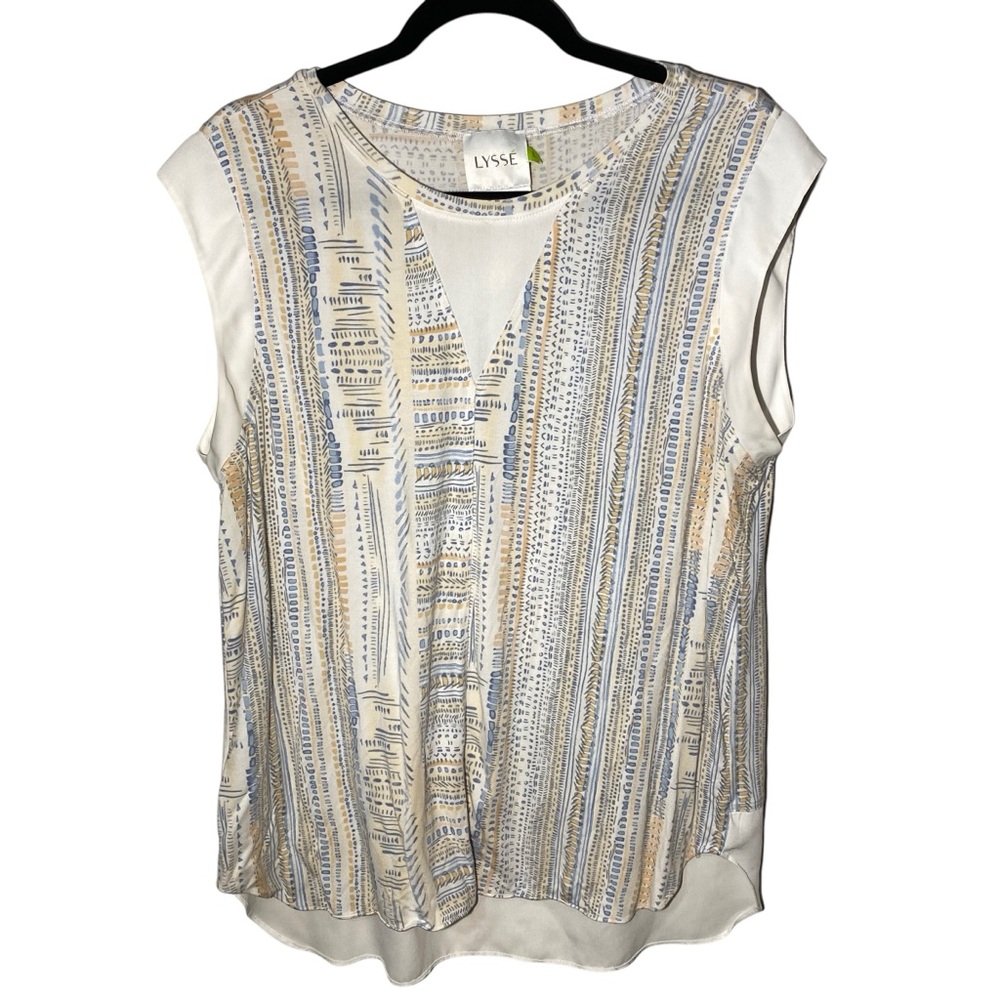 Lysse Women's Large Mixed Media Short Sleeve Sleeveless Tribal Top Blouse